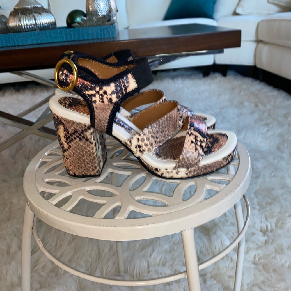 Snakeskin Effect Block Heel See By Chloe Sz 37 - Picture 4 of 7